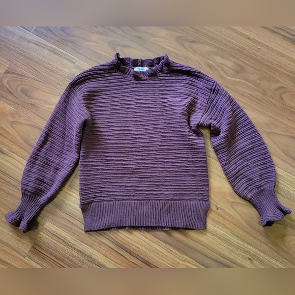 Madewell Ruffle Neck Pullover Sweater - Mulberry Sz S - Picture 2 of 3